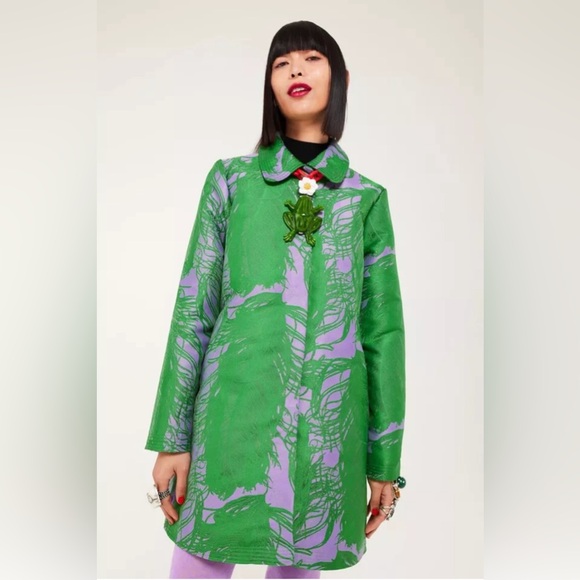 IRIS APFEL x H&M Feather Jacquard Weave Green and Purple Coat, Size S SOLD OUT - Picture 3 of 16